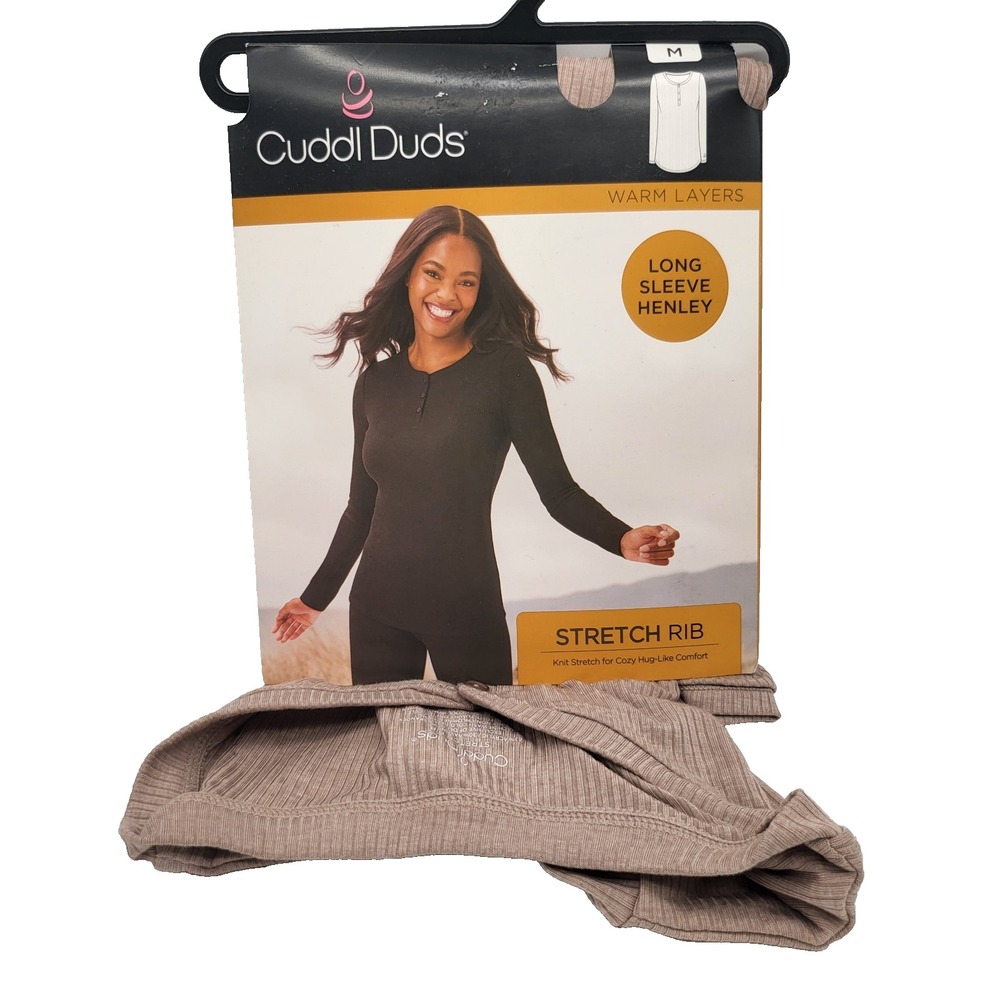 Cuddl Duds‎ Warm Layers Stretch Rib Henley Top Size M New